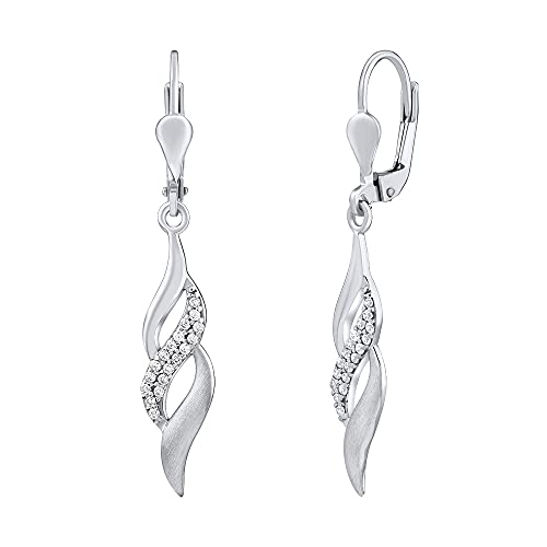 SILVEGO Damen Ohrringe aus 14 Karat 585 Weißgold mit Zirkonia Ohrhänger Design Welle