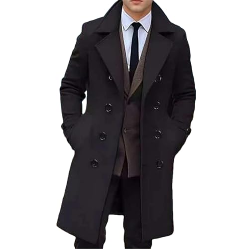 Veste en laine mi-longue manteau hiver homme uni noir taille XL