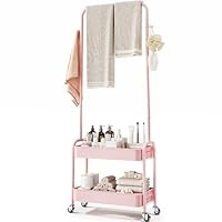 Urackify Metal Clothes Rack Maximize Your Space - Easy Rolling, Durable Material, Convenient Assemble, and Double Storage Shelves. Perfect for Home Use, Compact Design, and Fashionable Style - Black