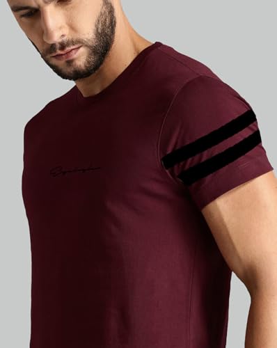 Image of Noble Monk Men Regular Fit T-Shirt | Round Neck | Half Sleeve | Self Design | Casual T Shirt for Men