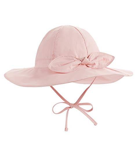 DANMY Baby Girl Wide Brim Bucket Hats with UPF 50+ Outdoor Adjustable Beach Hat with Sun Hat (6-12 Months, B- Pink)