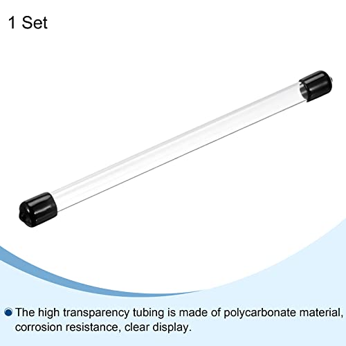Image of PATIKIL Clear Rigid Tube Round Plastic Tubing with Black Rubber Caps Polycarbonate Water Pipe, 305mm / 12 Inch Length, 9mmx10mm /0.35 inchx0.4 inch, 1 Set