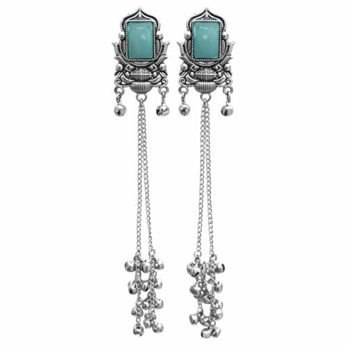 Image of I Jewels Traditional Silver Oxidised Kashmiri Long Dangler Earrings with Ghungroo for Women & Girls Gift