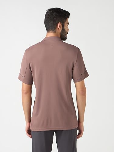 Image of TECHNOSPORT Men's Solid Slim Fit Polo Collar T-Shirt TECHNOCOOL+ Half Sleeve Button Polyester for Gym Running Workout UPF50+ Anti Odour
