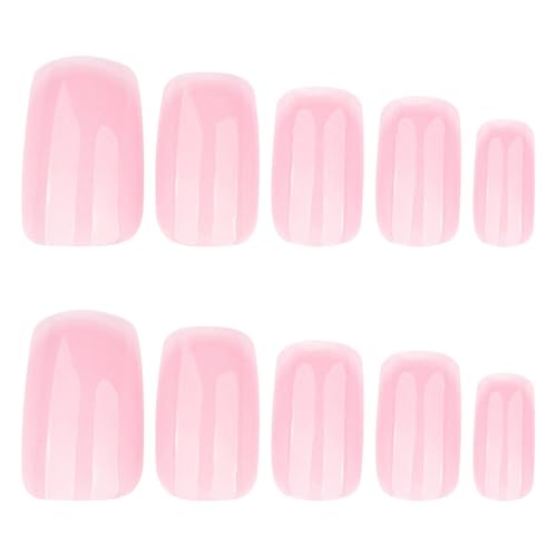 Image of Soft Pink Press on Nails Short Square Fake Nails Reusable Glossy Full Cover Nail Press ons Pink Ombre Stick on Nail for Women Manicure 24Pcs