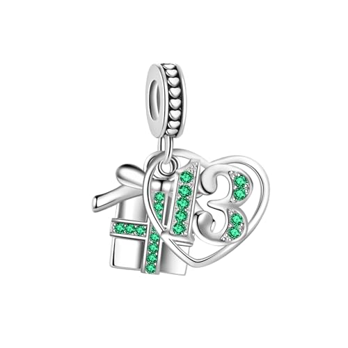 FGT Abalorio colgante de corazón con piedras natales brillantes para 13 cumpleaños, aniversario, celebración, amor, compatible con pulseras Pandora, Moments y pulseras de circonita cúbica, talla única