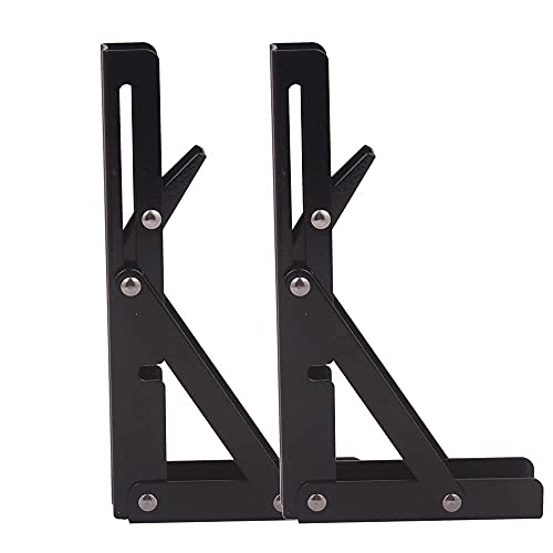 Folding Shelf Bracket Max. Load 220 lb, Black Paint Wall Mounted Shelf Bracket DIY Space Saving for Table Work Bench, Pack of 2 (8 Inch)