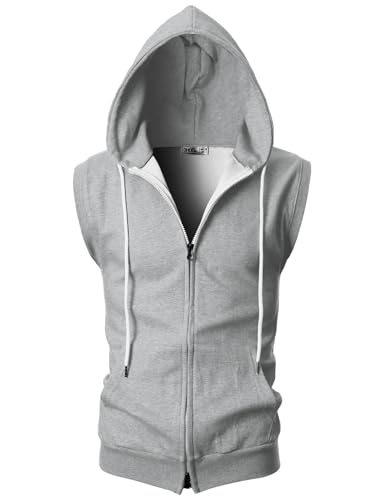 Image of Ohoo Mens Slim Fit Sleeveless Lightweight Zip Up Hooded Sweatshirt Vest Hoodie