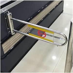 Generico Cancello a Battente Retrattile - Barriera di Sicurezza a Chiusura Automatica per Centri Commerciali e canali, Argento Trasparente con Dettagli Gialli, Soluzione di Ingresso/Uscita sicura per