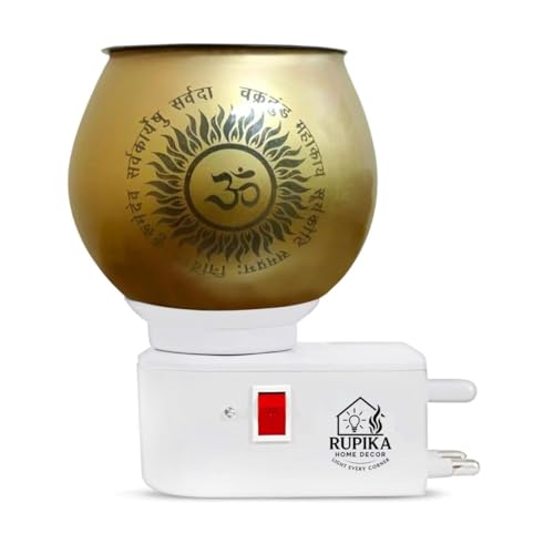 Image of RUPIKA | Electric Ceramic Aroma Diffuser Kapoor Dani | Camphor Diffuser Incense Burner Holder Kapoor Dani with Night Lamp for Home, Office (Golden)