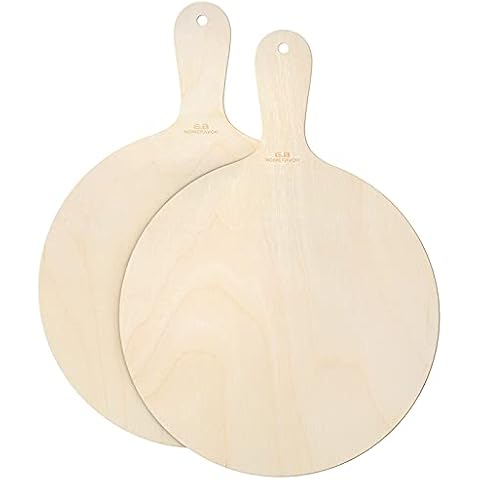 G.a HOMEFAVOR Round Pizza Board, Wooden Pizza Serving Plate with Handle,Practical Serving Plate & Rustic Cutting Board for Baking Pizza, Bread, Cheese, Antipasti, Fruit, Vegetables, 12.6“, Set of 2 Cover