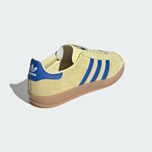 Image of adidas Originals Gazelle Indoor, Powder Yellow /Royal Blue /Cloud White, Size 8.5