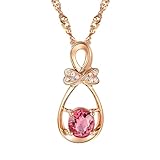 Homxi 9K Rose Gold Necklace for Woman, Hollow Water Drop and Oval with 0.63ct Rubellite Tourmaline and Diamond, Women Necklace Rose Gold Wedding