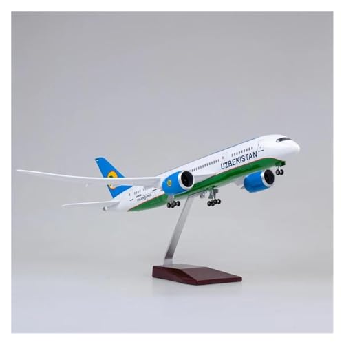 Modelo de avión 787 Uzbekistan Airlines escala 1/130 diecast de 43 cm con iluminación integrada