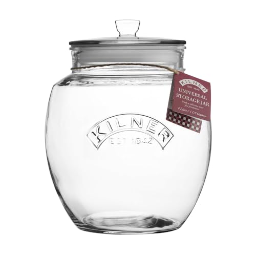 Kilner Universal Jar Push-Top Lid 2 Litre Glass Food Container with Silicone Seal Kitchen Pantry Storage for Dry Food Biscuits Sweets and Treats