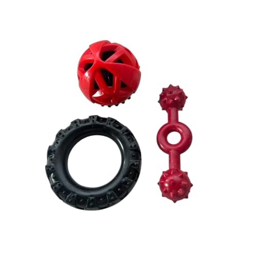 Kit de Brinquedos para Cachorro, 3 Mordedores Resistentes, Vermelho e Preto