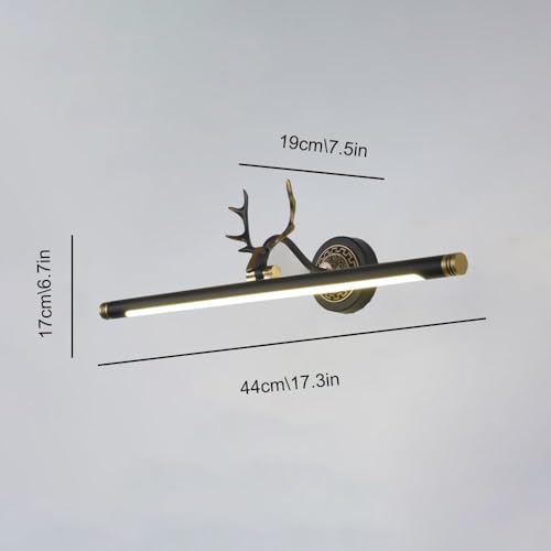 Kinkiet Ścienny Led W Stylu Vintage Z Poroża Jelenia – Szczotkowany Mosiądz, Regulowana Lampa Łazienkowa, Rustykalna Lampa Przednia Z Lustrem, Dekoracyjne Oświ,44cm-Dark