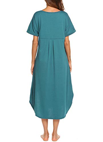 Aviier Nightgowns For Women Cotton Night Shirt Sleepwear Ladies Soft Loungewear With Pockets (Lake Blue, Small) #TOP4
