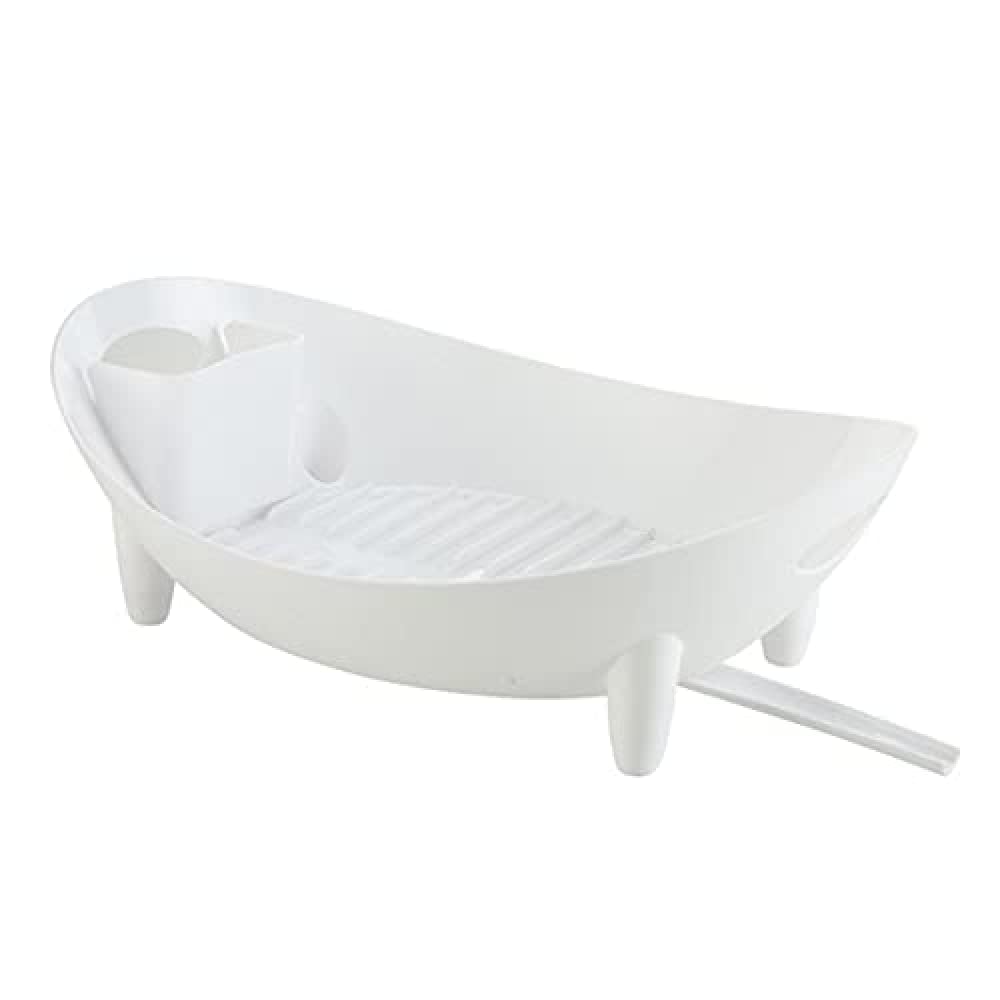 Estante para platos de cocina con almacenamiento de cubiertos y cesta de verduras, color blanco