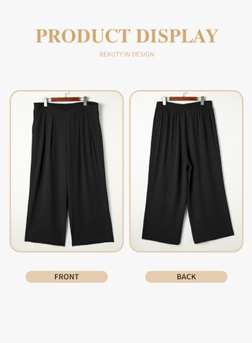 Eytino Womens Plus Size Wide Leg Pants Crossover Waist Pleated Front Casual Work Pants Lounge Trouser with Pockets(1X-5X)4