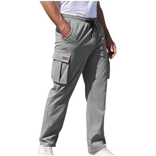 Men Cargo Sweatpants Casual Lightweight Straight Leg Cargo Pants Drawstring Elastic Waist Athletic Pants for Men with Pockets