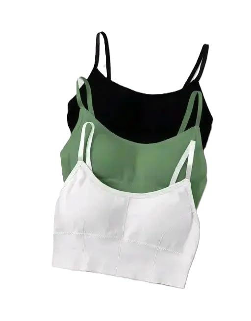 Women's Lace Padded Short Bralette Bra Pack of with Underwired Seamed Design Adjustable Straps Comfortable Fit Supportive Style Black+Green+White 32 B-image-14