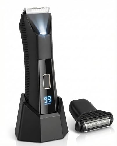 Halorient Trimmers for Men - Electric Body Hair Trimmer with Dual Heads & LED Display 120-Min Runtime Waterproof Groin & Ball Shaver Manscaping Kit with Storage Dock Type-C