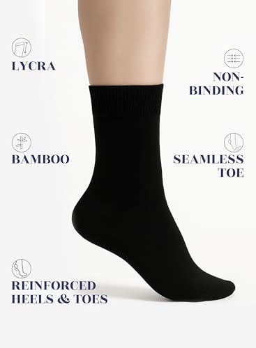 Image of Hugh Ugoli Women's Thin Soft Rayon Derived from Bamboo Crew Socks for Dress, Trouser, Seamless Toe & Non-Binding, 5-8 /9-11