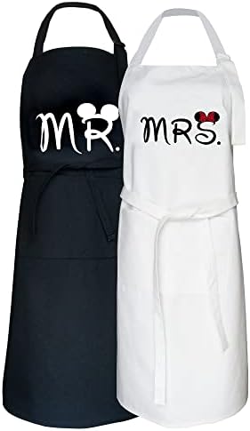 VMNlooking Mr. and Mrs. Couple Aprons Matching Aprons for Wedding 2 Size(Mickey)