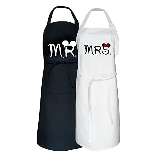 VMNlooking Mr. and Mrs. Couple Aprons Matching Aprons for Wedding 2 Size(Mickey)