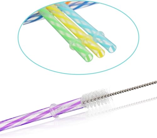 25 Pieces Reusable Plastic Stirrer Straws. 9 Inch Long Drinking Transparent Straws Fit for 12-20oz Mason Jar, Yeti Tumbler, Cleaning Brush Included