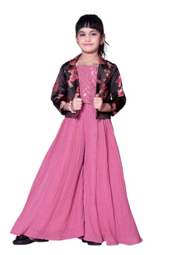 Image of White Button Girls Lemon Yellow Indo Western Set | Floral Print & Sequin Work Haldi Special
