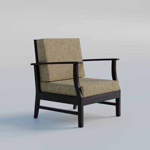Image of Krishna Wood Decor Wooden Armchair Home Furniture Solid Sheesham Wood Single Seater Sofa Cum Chair Set of 2 Patio,Outdoor,Garden Chair, Balcony Indoor Sofa Stool, Beige Cushions,Walnut Finish