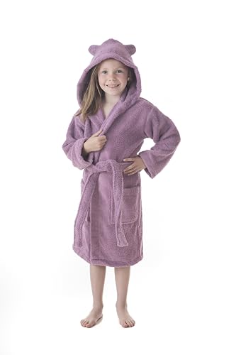 Dhestia Home - Albornoz Niños y Niñas 100% Algodón Natural Capucha con Orejas - Color LILA, Talla Talla 10/12 Años