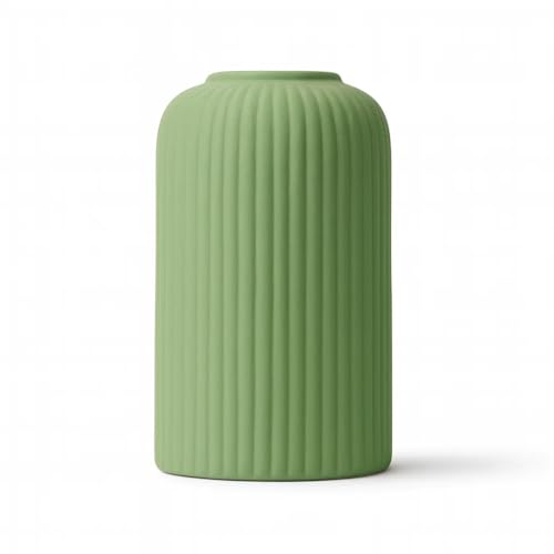 Image of SPHINX Ribbed Pipe Ceramic Vase for Flowers, Pampas Grass, or Live Plants | Decorative Home & Office Centerpiece Gift - No Flowers- (Olive Green, 6 Inch)