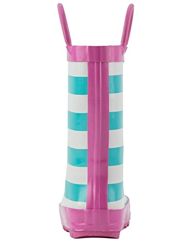 Mint, White & Pink Loop Handle Rubber Rain Boots4