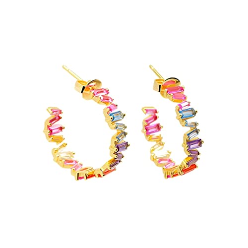 WBDWWTD Pendientes de Aro para Mujer Cartílago, Pendientes para Mujer Pendientes de Aro de Plata con Circonitas Cuadradas de Colores