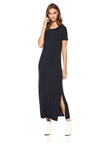Daily Ritual Women s Jersey Standard-Fit Crewneck Short Sleeve Maxi Dress with Side Slit, Navy, Medium
