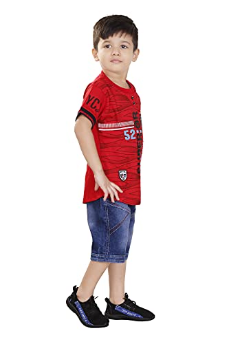 Image of HRR Cotton Soft Round Neck Half Sleeve T-Shirt with 3 /4th Jeans Pant Clothing Set for Kids