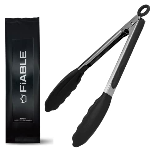 FiABLE Premium Steel and Silicone Food Tongs for Kitchen, Barbequ...