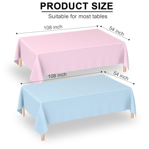 Image of WNINK 4 Pack Gender Reveal Plastic Tablecloths, Disposable Rectangle Pink and Blue Pastel Tablecloth, Table Covers for Boy or Girl Gender Reveal Party Baby Shower Birthday Party Decorations 54 inch x 108 inch