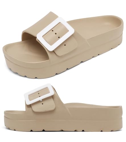 Image of Haifago Women's Platform Sandals with Arch Support, Summer Beach Slides Adjustable Buckle Comfortable Lightweight EVA Slip on Slide