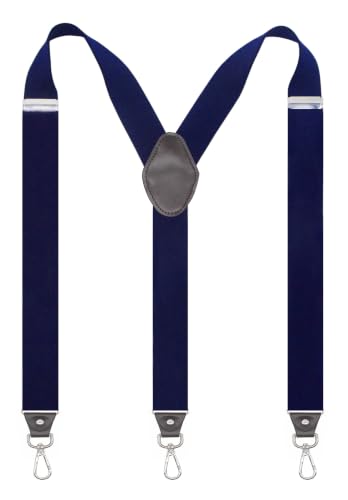 Image of Mens Suspenders with 3 Swivel Hooks Belt Loops 1.4 Inch Wide Heavy Duty Adjustable Braces