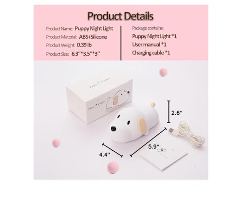 Image of Led Cute Dog Night Light, Dimmable Nursery Puppy Kawaii Lamps, Super Squishy Silicone USB Rechargeable Touch Control Night Lamp for Kids Adults, Used for Camping Party Room Decor (Dog)