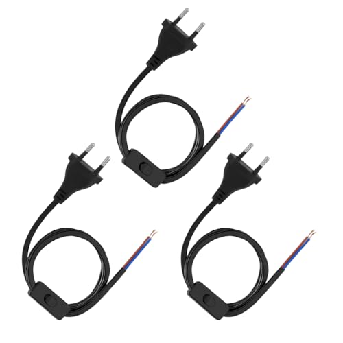 3 Pièces Euro Câble d'alimentation avec Interrupteur, Câbles d'alimentation avec Interrupteur 1,8 m, Câble de Raccordement avec Fiche pour Lampes et...