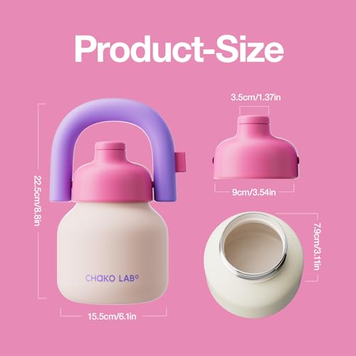 CHAKO LAB Botella de Agua Aislada 33oz con Pajilla y Asa, Forro Cerámico al Vacío para Café y Té, Termo Reutilizable a Prueba de Fugas, Conserva Frío 36h, Rosa y Púrpura miniatura 5