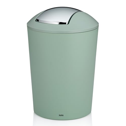 kela Seau à couvercle basculant vert, seau à cosmétique 5l avec couvercle basculant, plastique, MARTA, poubelle salle de bains vert jade mat