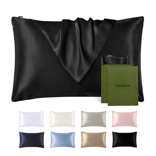LILYSILK Silk Pillowcase for Hair and Skin Standard-100% Mulberry Silk 19 Momme Both Sides Silk Bed Pillow Cover with Hidden Zipper, 1 Pc (Standard Size 20''x26'', Black)