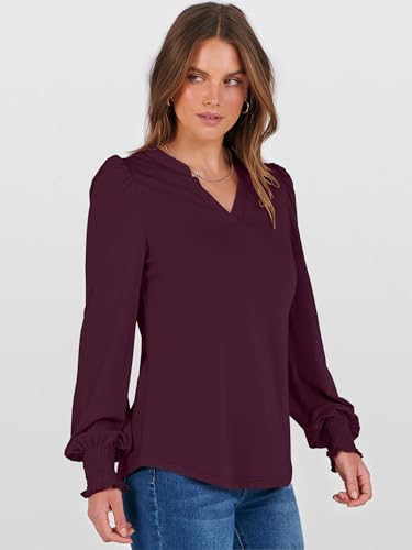 ANRABESS Women's Puff Long Sleeve Shirts V Neck Loose T-Shirts Dressy Casual Work Blouses 2025 Fall Tops Trendy Clothes3