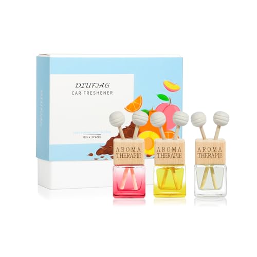 DIUFJAG Profumatore Auto - Lino/Pesca/Arancia,Deodoranti per Automobili,Diffusore di Profumo per Uomini Donne Bagno Armadio Scarponiera 3 x 8ml